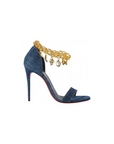 CHRISTIAN LOUBOUTIN Denim Gourmi 100 Heels 35 Blue Gold Shoes