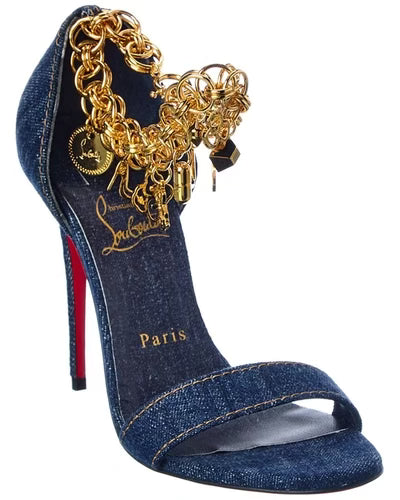 Christian Louboutin Denim Gourmi 100 Sandals 35 Blue Gold