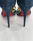 CHRISTIAN LOUBOUTIN Denim Gourmi 100 Heels 35 Blue Gold Shoes