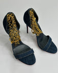 CHRISTIAN LOUBOUTIN Denim Gourmi 100 Heels 35 Blue Gold Shoes