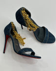 CHRISTIAN LOUBOUTIN Denim Gourmi 100 Heels 35 Blue Gold Shoes