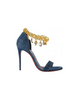 CHRISTIAN LOUBOUTIN Denim Gourmi 100 Sandals 35 Blue Gold