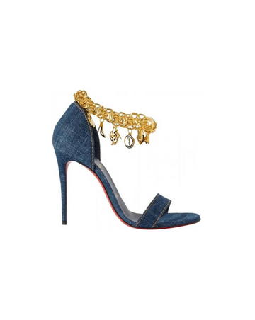 CHRISTIAN LOUBOUTIN Denim Gourmi 100 Sandals 35 Blue Gold