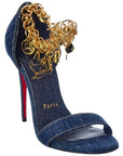 CHRISTIAN LOUBOUTIN Denim Gourmi 100 Sandals 35 Blue Gold