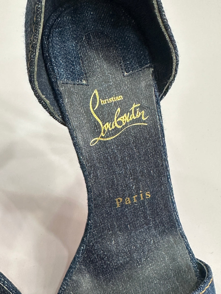 CHRISTIAN LOUBOUTIN Denim Gourmi 100 Sandals 35 Blue Gold