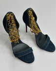 CHRISTIAN LOUBOUTIN Denim Gourmi 100 Sandals 35 Blue Gold